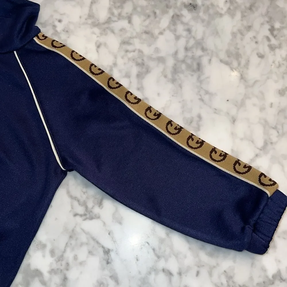 GUCCI BOYS JERSEY “GG” TRIM ZIP UP 24M